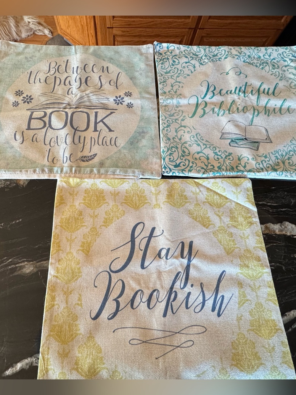 Set of 3 Bookish Pillow Covers "Beautiful Bibliophile" 18x18